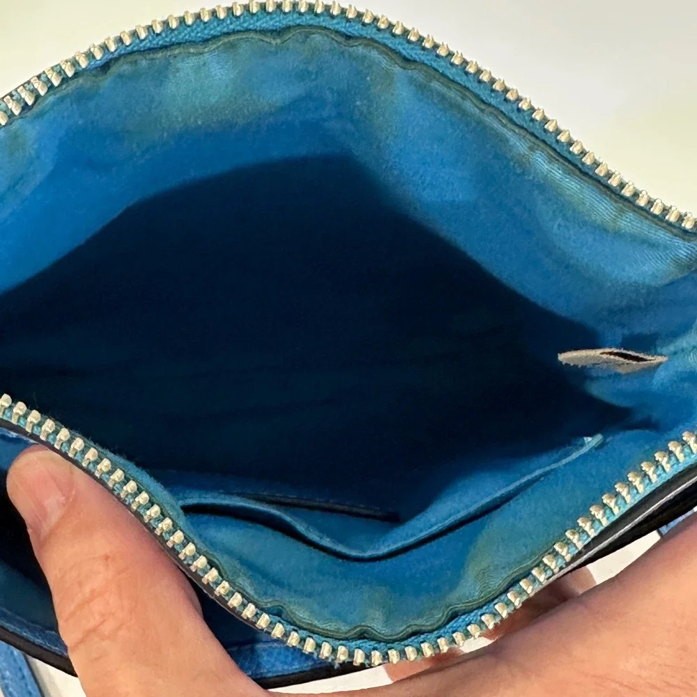 Coach Crossgrain Leather Crossbody Bag Blue Silver Hardware Slim Messenger Small
